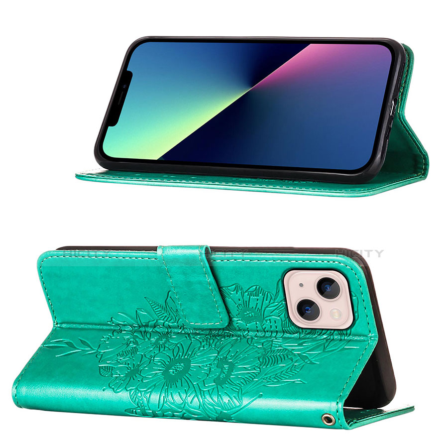 Handytasche Stand Schutzhülle Flip Leder Hülle Schmetterling L10 für Apple iPhone 13 Grün