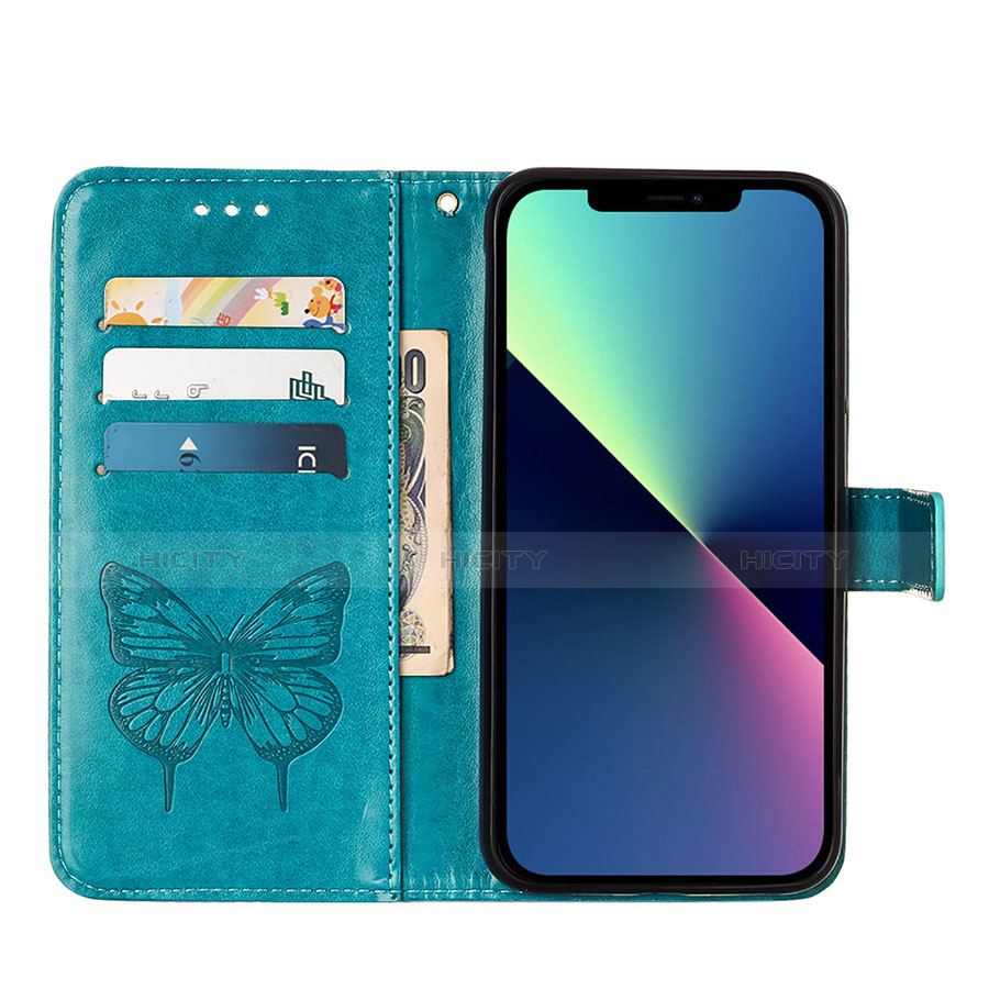 Handytasche Stand Schutzhülle Flip Leder Hülle Schmetterling L10 für Apple iPhone 13 Mini Blau