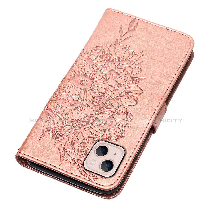 Handytasche Stand Schutzhülle Flip Leder Hülle Schmetterling L10 für Apple iPhone 13 Mini Rosegold