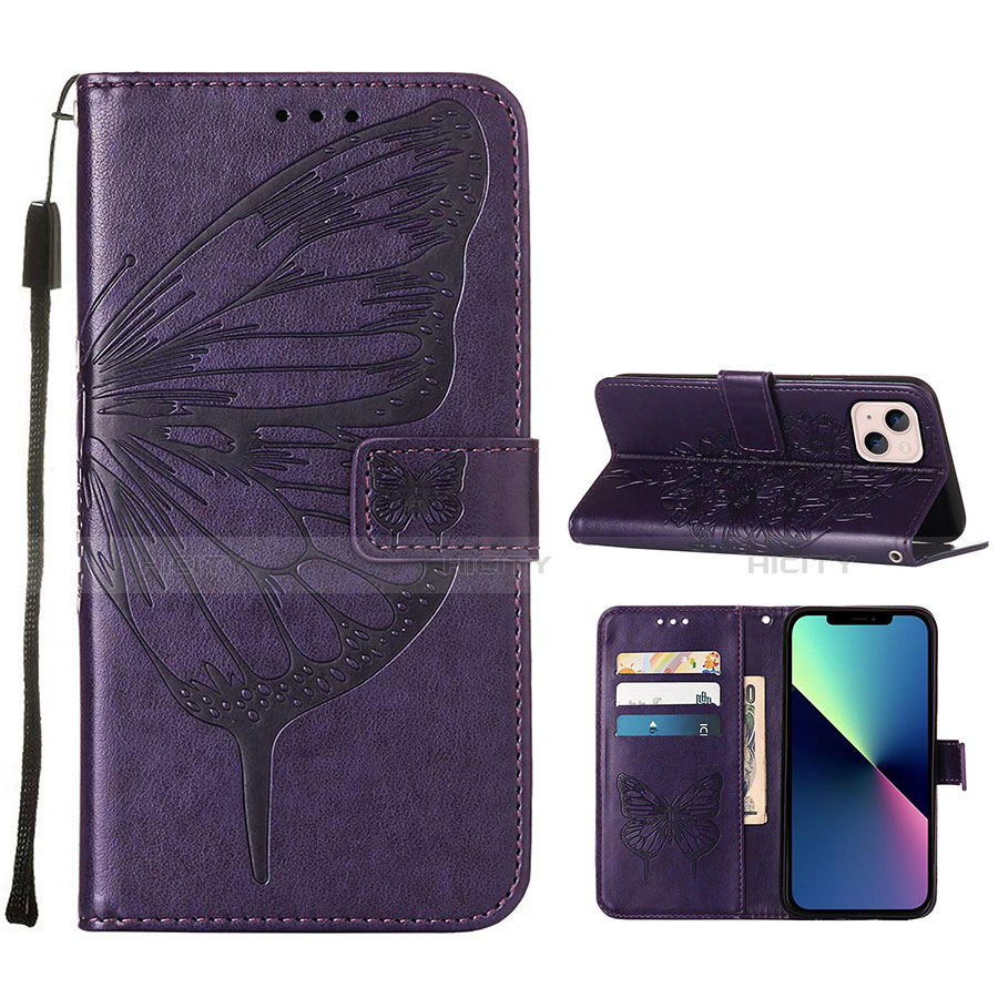 Handytasche Stand Schutzhülle Flip Leder Hülle Schmetterling L10 für Apple iPhone 13 Mini Violett Plus