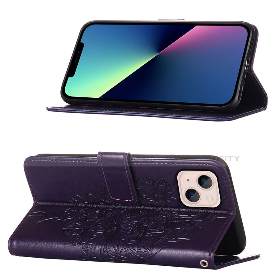 Handytasche Stand Schutzhülle Flip Leder Hülle Schmetterling L10 für Apple iPhone 13 Mini Violett groß