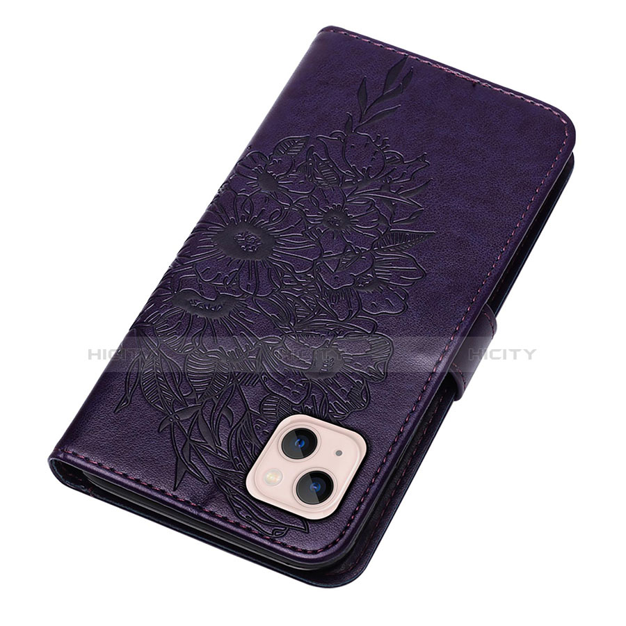 Handytasche Stand Schutzhülle Flip Leder Hülle Schmetterling L10 für Apple iPhone 13 Mini Violett groß