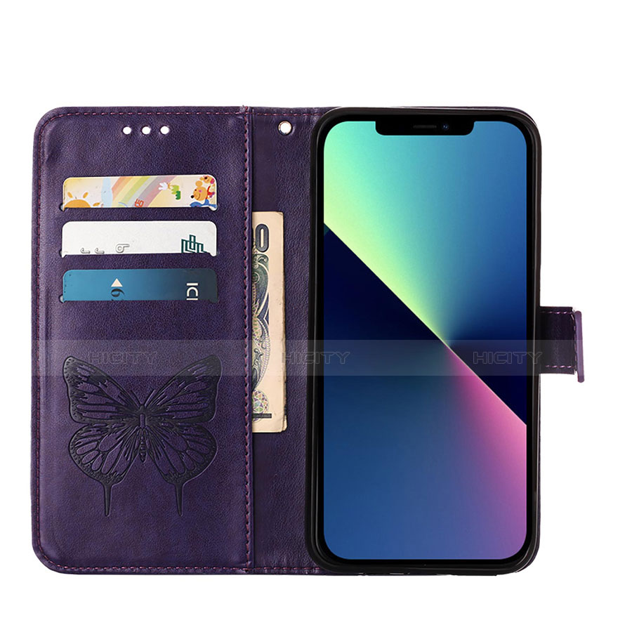 Handytasche Stand Schutzhülle Flip Leder Hülle Schmetterling L10 für Apple iPhone 13 Mini Violett groß