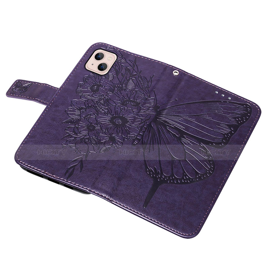 Handytasche Stand Schutzhülle Flip Leder Hülle Schmetterling L10 für Apple iPhone 13 Mini Violett groß