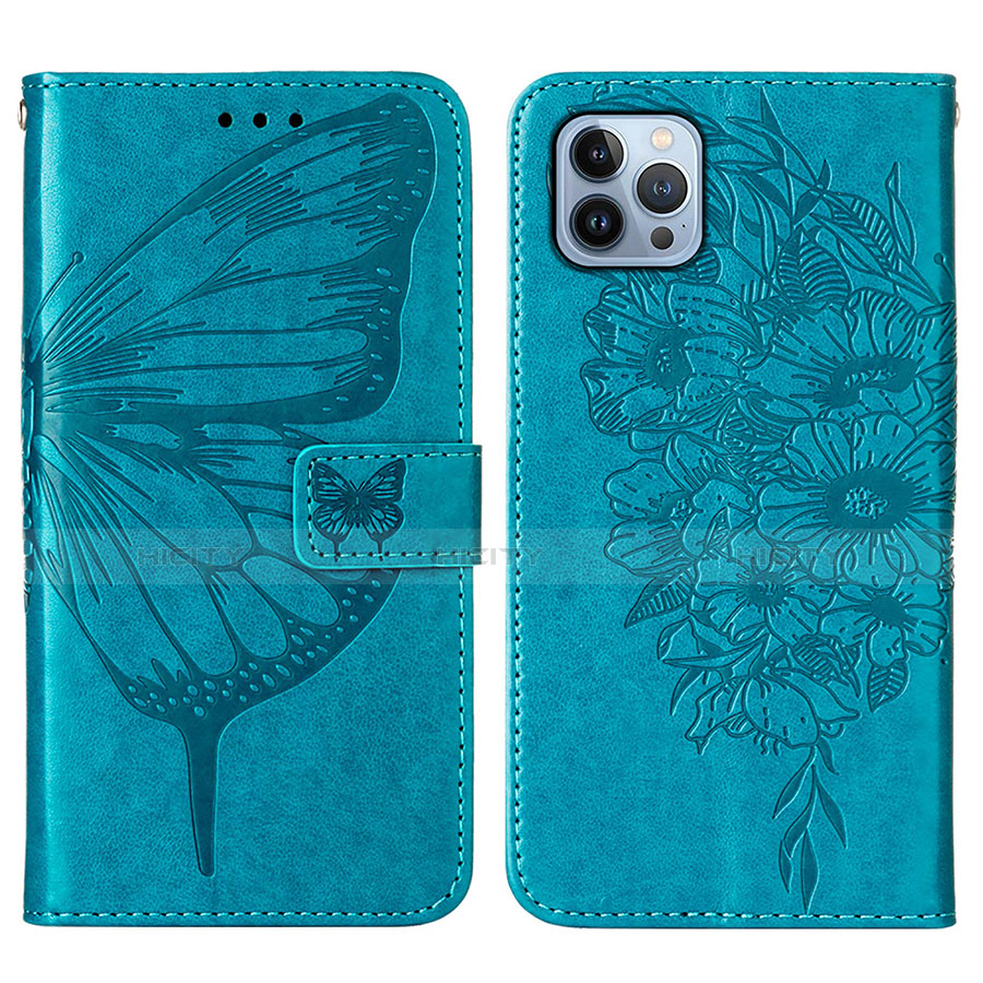 Handytasche Stand Schutzhülle Flip Leder Hülle Schmetterling L10 für Apple iPhone 13 Pro Blau