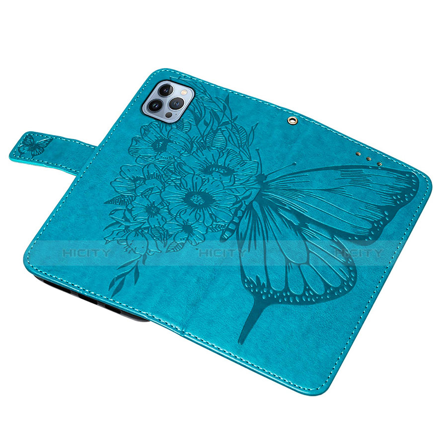 Handytasche Stand Schutzhülle Flip Leder Hülle Schmetterling L10 für Apple iPhone 13 Pro Blau