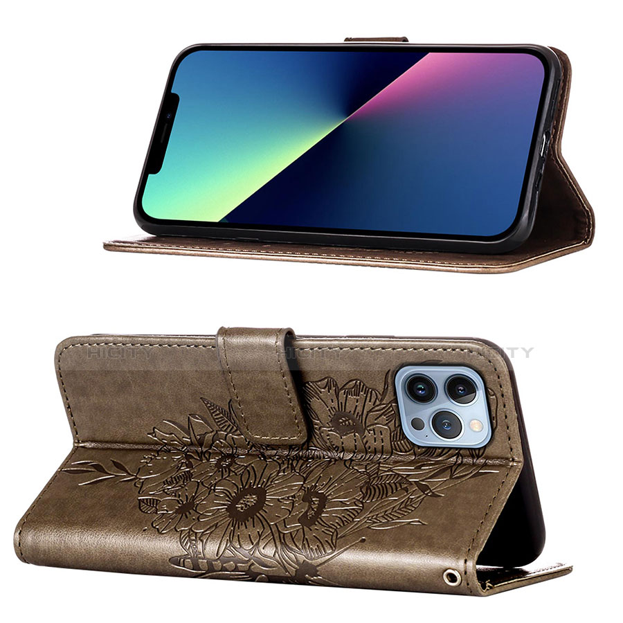 Handytasche Stand Schutzhülle Flip Leder Hülle Schmetterling L10 für Apple iPhone 13 Pro Dunkelgrau