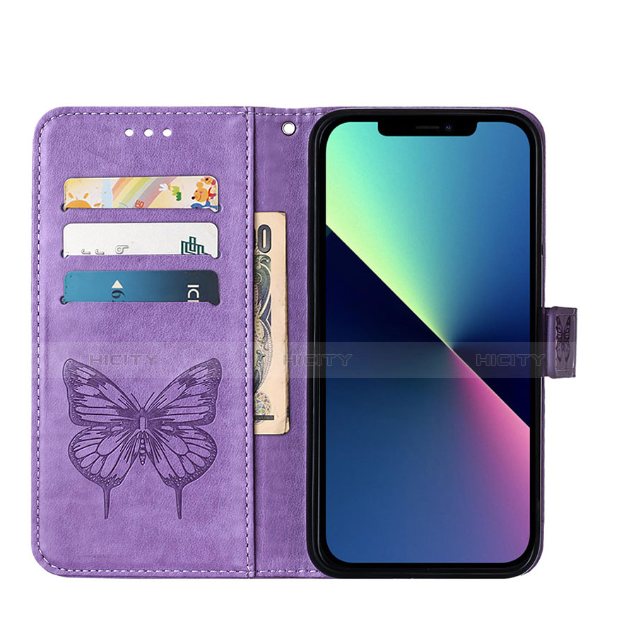 Handytasche Stand Schutzhülle Flip Leder Hülle Schmetterling L10 für Apple iPhone 13 Pro Helles Lila