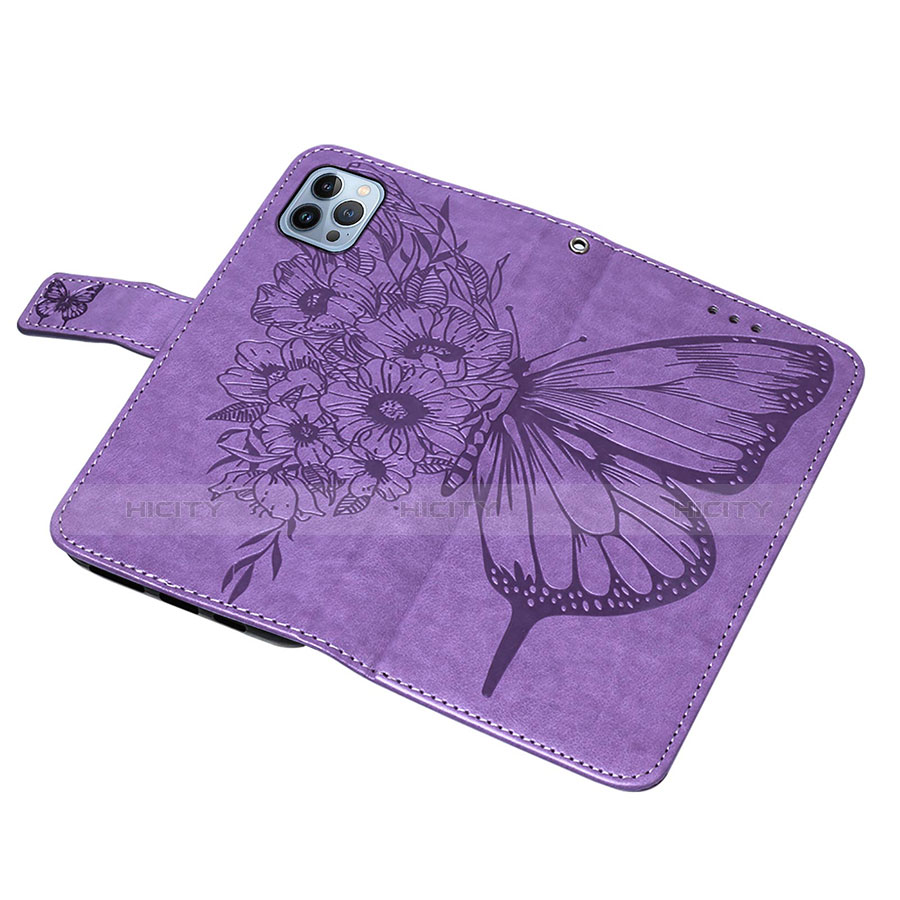 Handytasche Stand Schutzhülle Flip Leder Hülle Schmetterling L10 für Apple iPhone 13 Pro Helles Lila