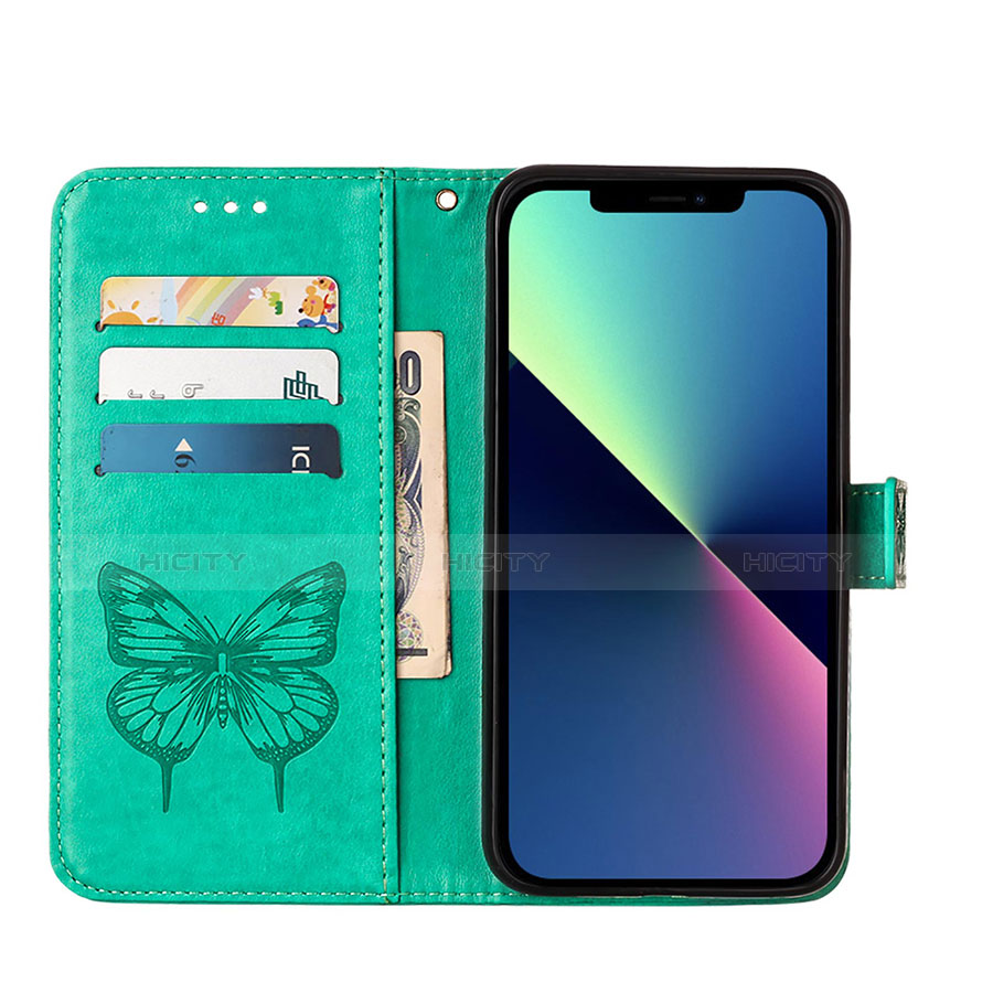 Handytasche Stand Schutzhülle Flip Leder Hülle Schmetterling L10 für Apple iPhone 13 Pro Max Grün groß