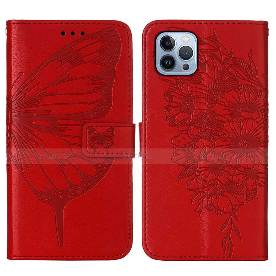 Handytasche Stand Schutzhülle Flip Leder Hülle Schmetterling L10 für Apple iPhone 13 Pro Max Rot Plus