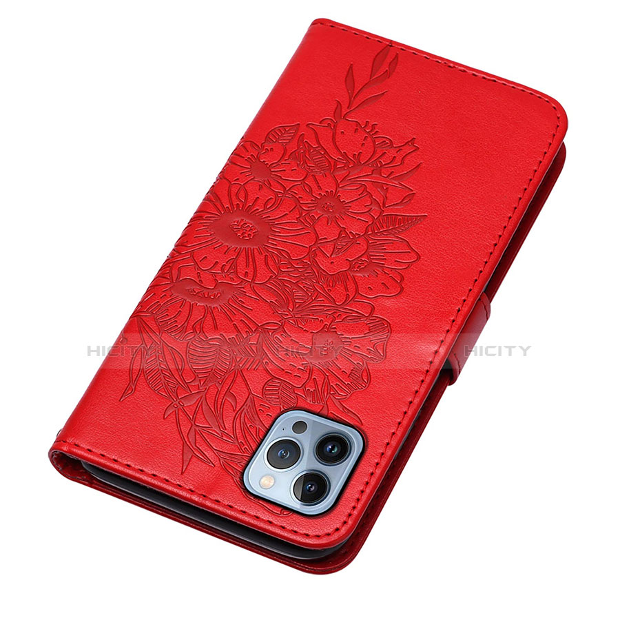 Handytasche Stand Schutzhülle Flip Leder Hülle Schmetterling L10 für Apple iPhone 13 Pro Max Rot groß