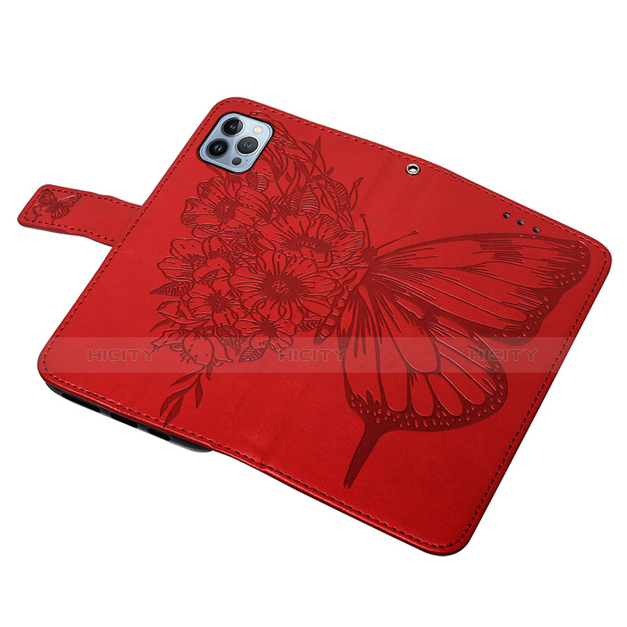 Handytasche Stand Schutzhülle Flip Leder Hülle Schmetterling L10 für Apple iPhone 13 Pro Max Rot groß