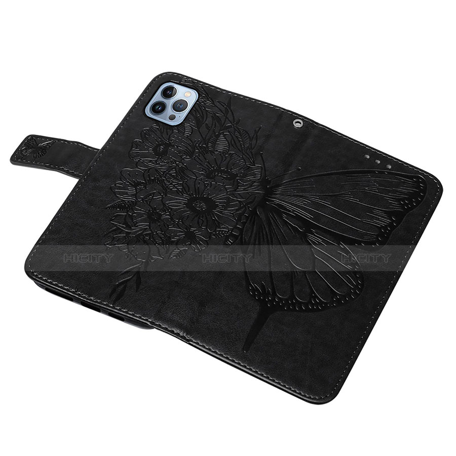 Handytasche Stand Schutzhülle Flip Leder Hülle Schmetterling L10 für Apple iPhone 13 Pro Max Schwarz groß