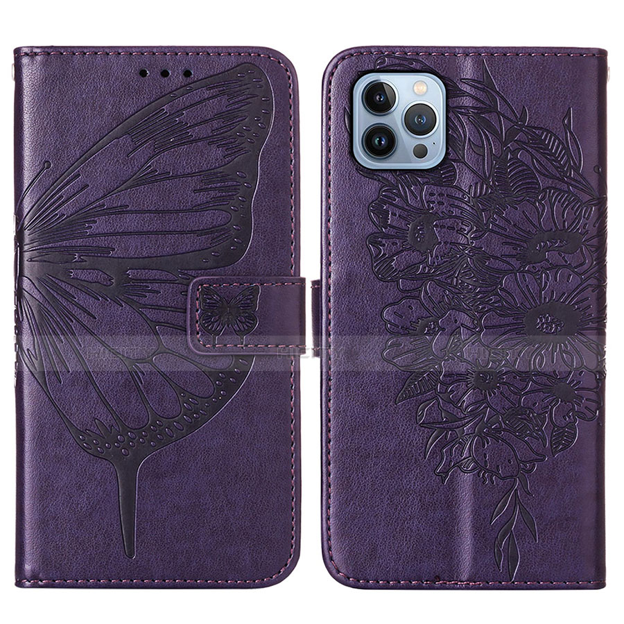 Handytasche Stand Schutzhülle Flip Leder Hülle Schmetterling L10 für Apple iPhone 13 Pro Max Violett