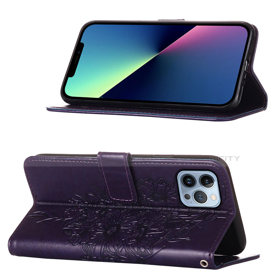 Handytasche Stand Schutzhülle Flip Leder Hülle Schmetterling L10 für Apple iPhone 13 Pro Max Violett