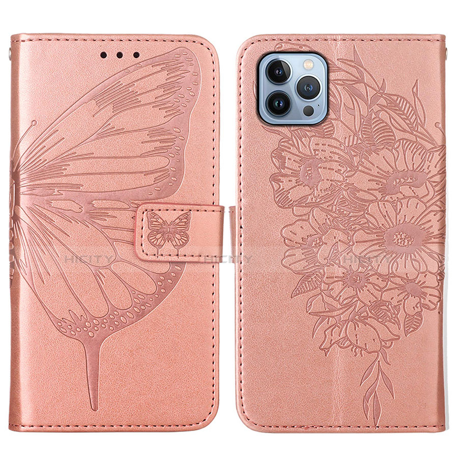 Handytasche Stand Schutzhülle Flip Leder Hülle Schmetterling L10 für Apple iPhone 13 Pro Rosegold