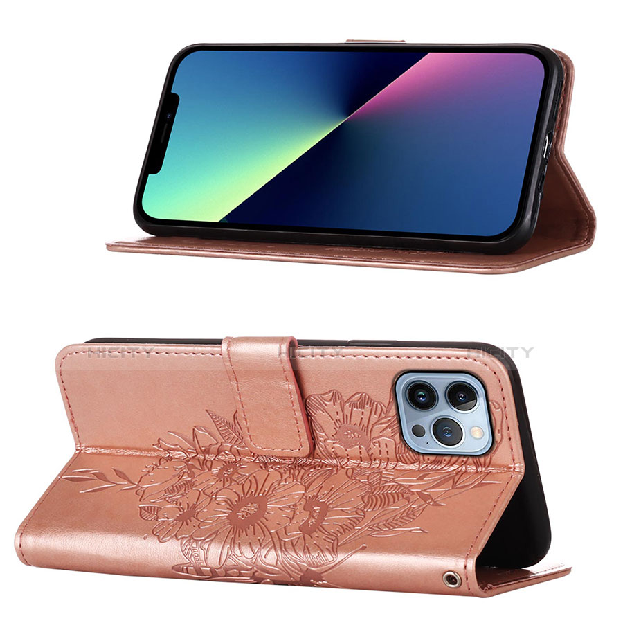 Handytasche Stand Schutzhülle Flip Leder Hülle Schmetterling L10 für Apple iPhone 13 Pro Rosegold