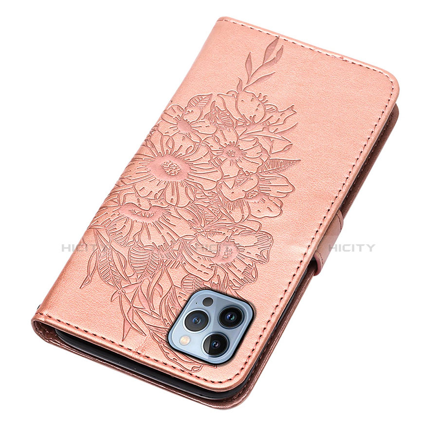 Handytasche Stand Schutzhülle Flip Leder Hülle Schmetterling L10 für Apple iPhone 13 Pro Rosegold