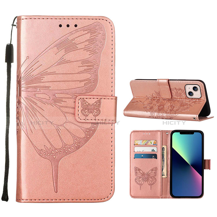 Handytasche Stand Schutzhülle Flip Leder Hülle Schmetterling L10 für Apple iPhone 13 Rosegold