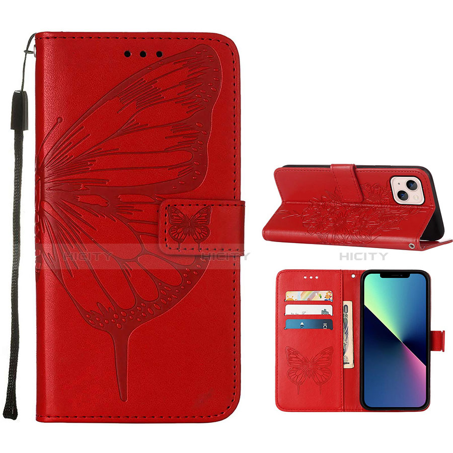 Handytasche Stand Schutzhülle Flip Leder Hülle Schmetterling L10 für Apple iPhone 13 Rot Plus