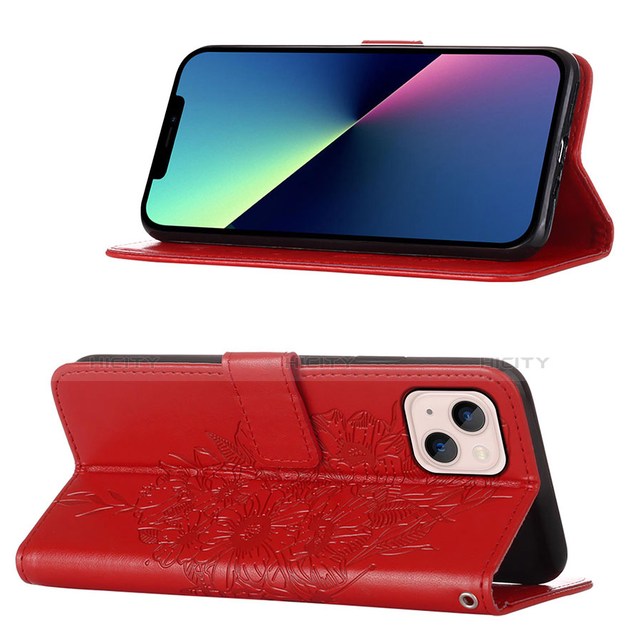 Handytasche Stand Schutzhülle Flip Leder Hülle Schmetterling L10 für Apple iPhone 13 Rot groß