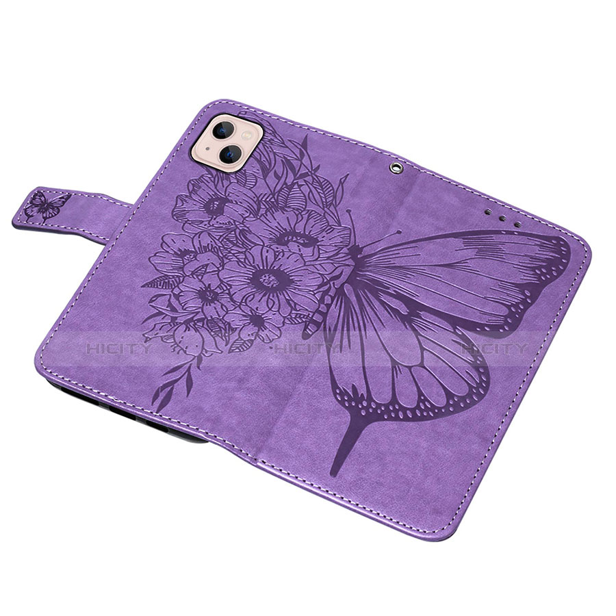 Handytasche Stand Schutzhülle Flip Leder Hülle Schmetterling L10 für Apple iPhone 14 Helles Lila