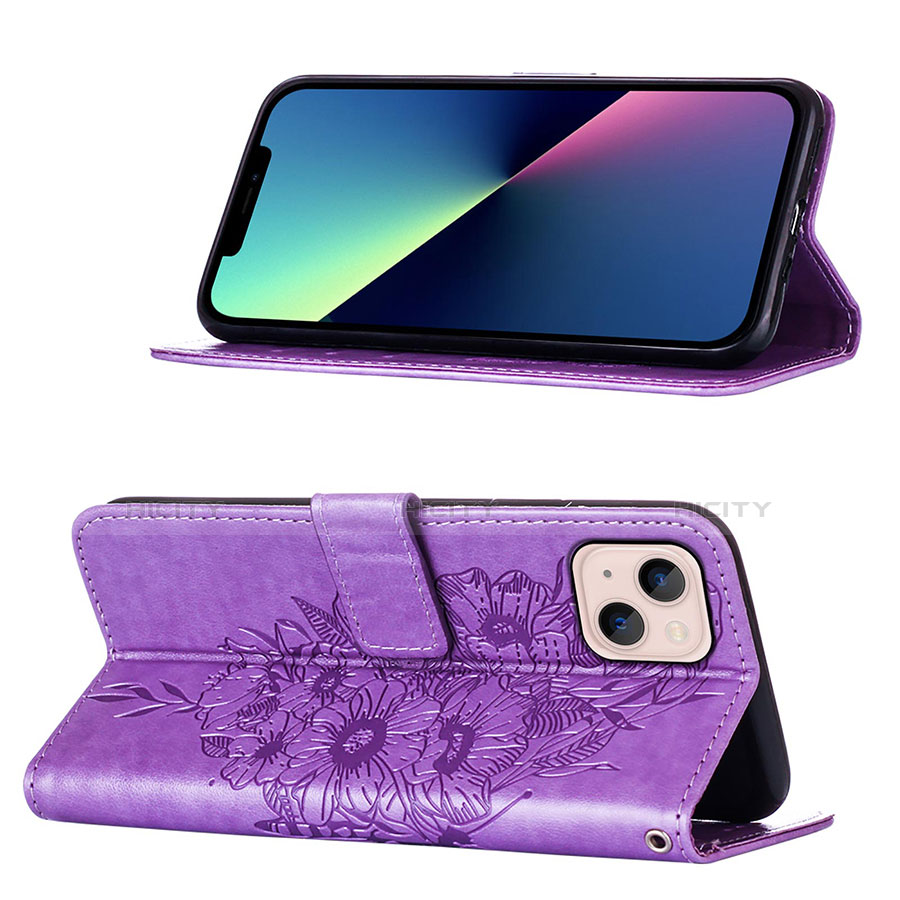 Handytasche Stand Schutzhülle Flip Leder Hülle Schmetterling L10 für Apple iPhone 14 Plus Helles Lila