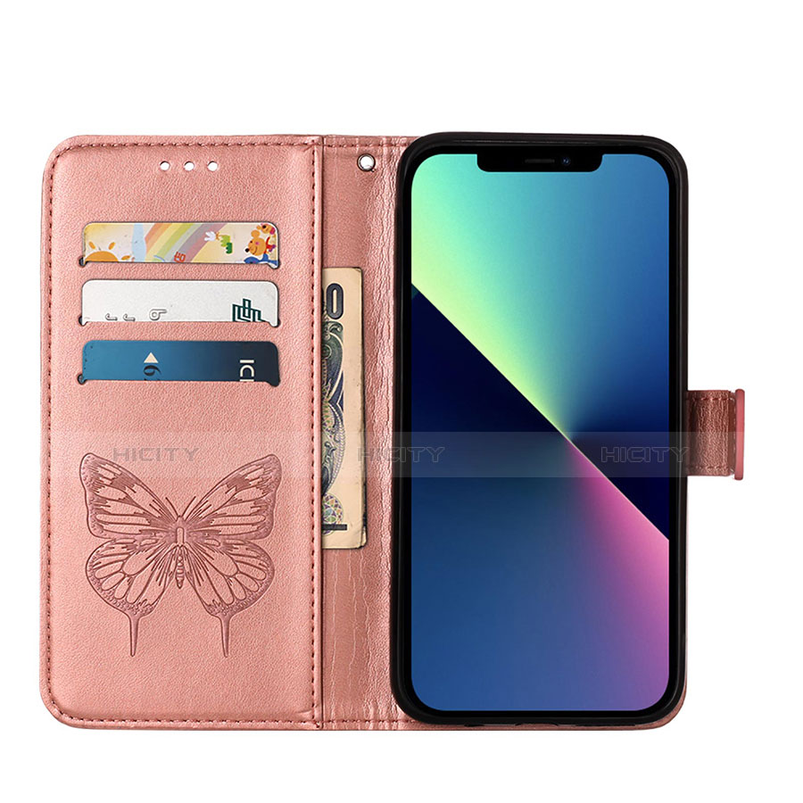 Handytasche Stand Schutzhülle Flip Leder Hülle Schmetterling L10 für Apple iPhone 14 Plus Rosegold