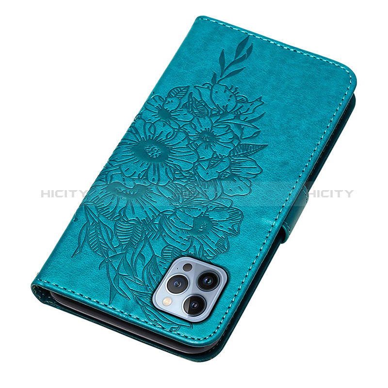 Handytasche Stand Schutzhülle Flip Leder Hülle Schmetterling L10 für Apple iPhone 14 Pro Blau