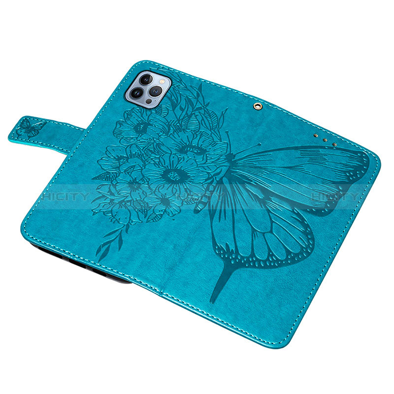 Handytasche Stand Schutzhülle Flip Leder Hülle Schmetterling L10 für Apple iPhone 14 Pro Blau