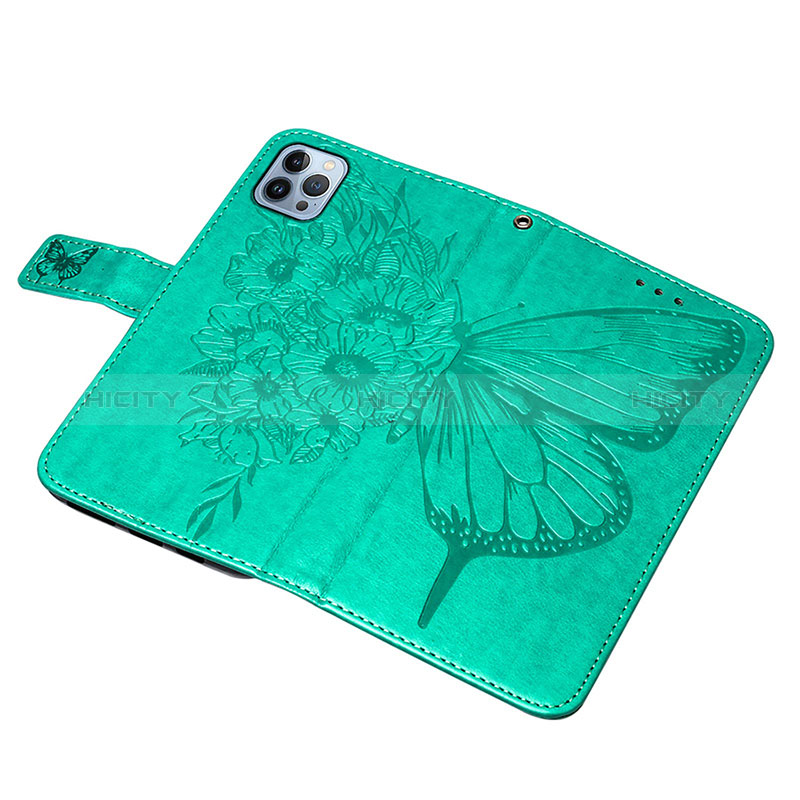 Handytasche Stand Schutzhülle Flip Leder Hülle Schmetterling L10 für Apple iPhone 14 Pro Grün