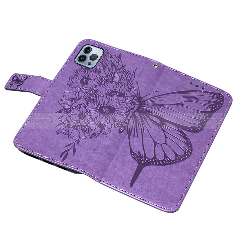 Handytasche Stand Schutzhülle Flip Leder Hülle Schmetterling L10 für Apple iPhone 14 Pro Helles Lila