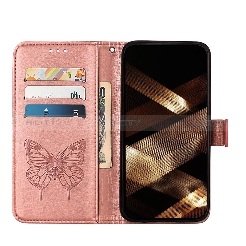 Handytasche Stand Schutzhülle Flip Leder Hülle Schmetterling L10 für Apple iPhone 14 Pro Max Rosegold