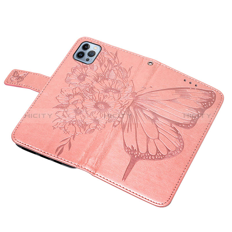 Handytasche Stand Schutzhülle Flip Leder Hülle Schmetterling L10 für Apple iPhone 14 Pro Max Rosegold