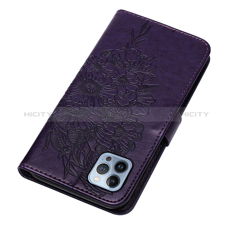 Handytasche Stand Schutzhülle Flip Leder Hülle Schmetterling L10 für Apple iPhone 14 Pro Max Violett groß