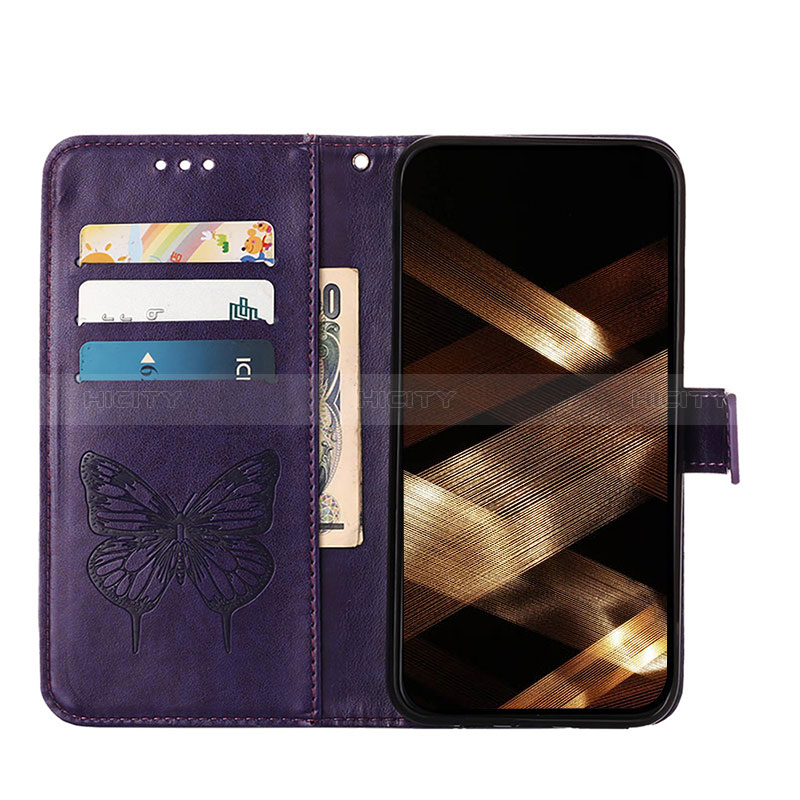 Handytasche Stand Schutzhülle Flip Leder Hülle Schmetterling L10 für Apple iPhone 14 Pro Max Violett groß