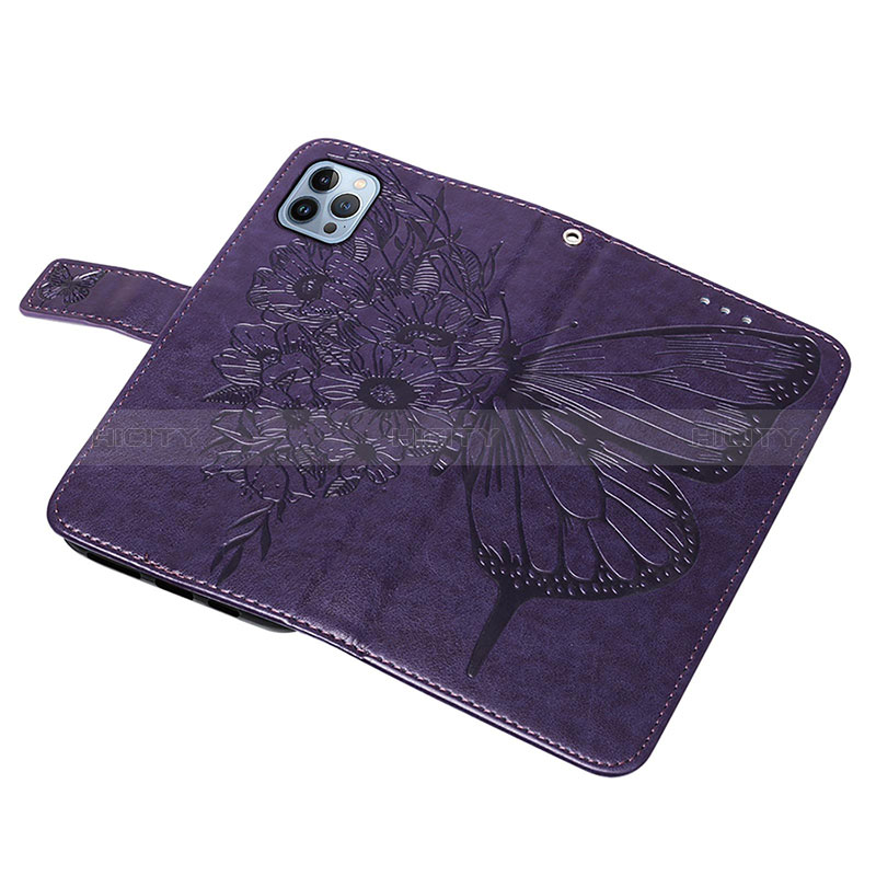 Handytasche Stand Schutzhülle Flip Leder Hülle Schmetterling L10 für Apple iPhone 14 Pro Max Violett groß