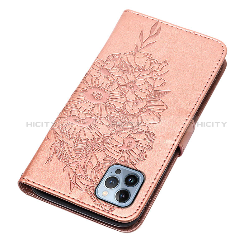 Handytasche Stand Schutzhülle Flip Leder Hülle Schmetterling L10 für Apple iPhone 14 Pro Rosegold groß