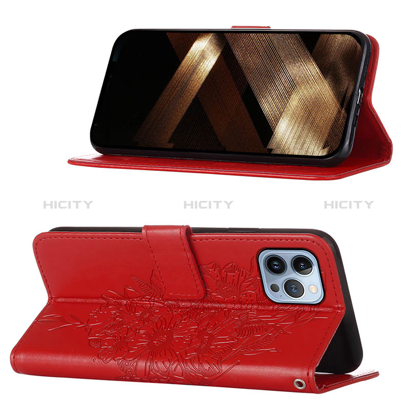 Handytasche Stand Schutzhülle Flip Leder Hülle Schmetterling L10 für Apple iPhone 14 Pro Rot