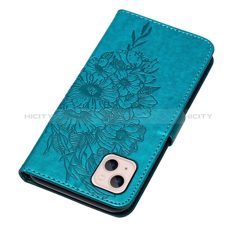 Handytasche Stand Schutzhülle Flip Leder Hülle Schmetterling L10 für Apple iPhone 15 Blau