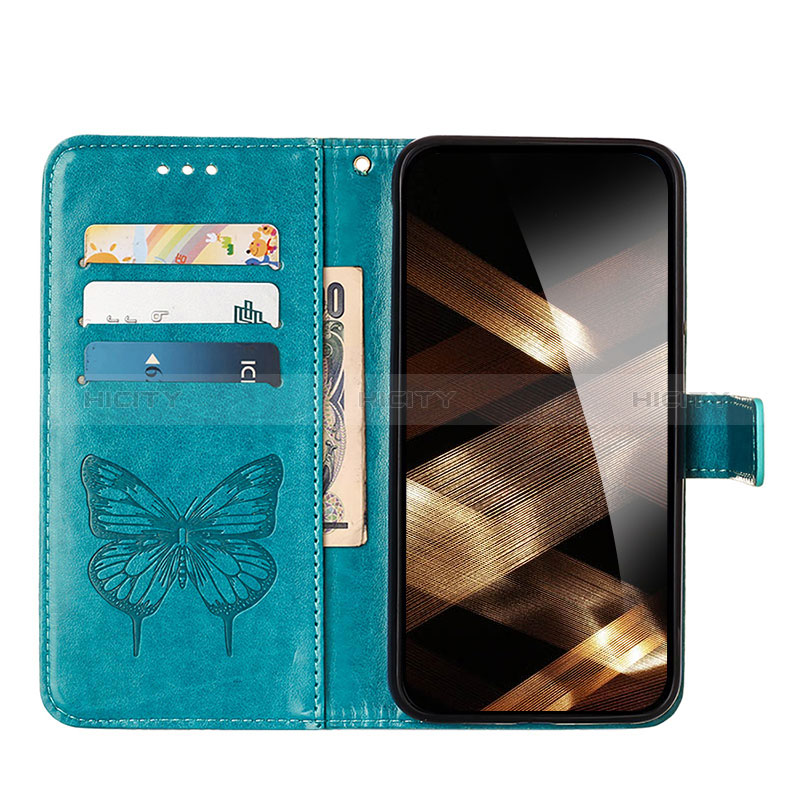 Handytasche Stand Schutzhülle Flip Leder Hülle Schmetterling L10 für Apple iPhone 15 Blau