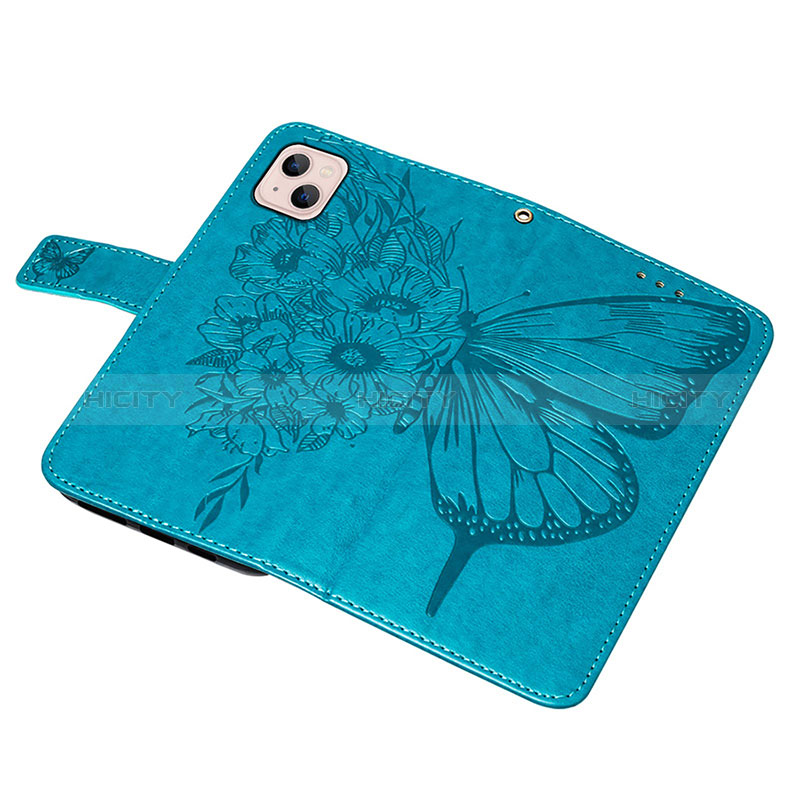 Handytasche Stand Schutzhülle Flip Leder Hülle Schmetterling L10 für Apple iPhone 15 Blau