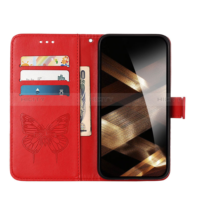 Handytasche Stand Schutzhülle Flip Leder Hülle Schmetterling L10 für Apple iPhone 15 Plus Rot