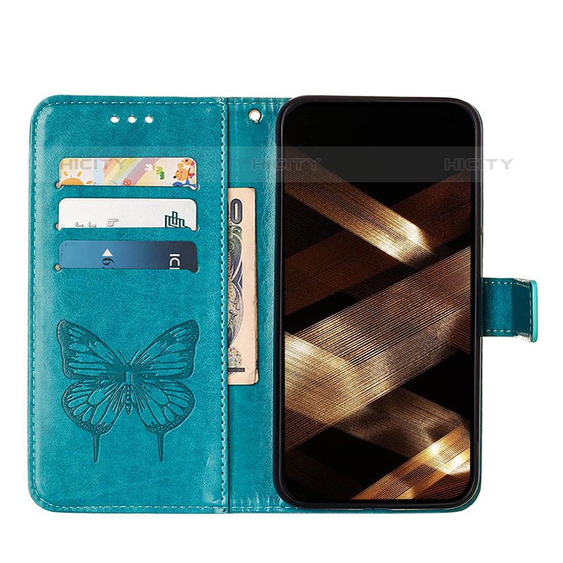 Handytasche Stand Schutzhülle Flip Leder Hülle Schmetterling L10 für Apple iPhone 15 Pro Blau