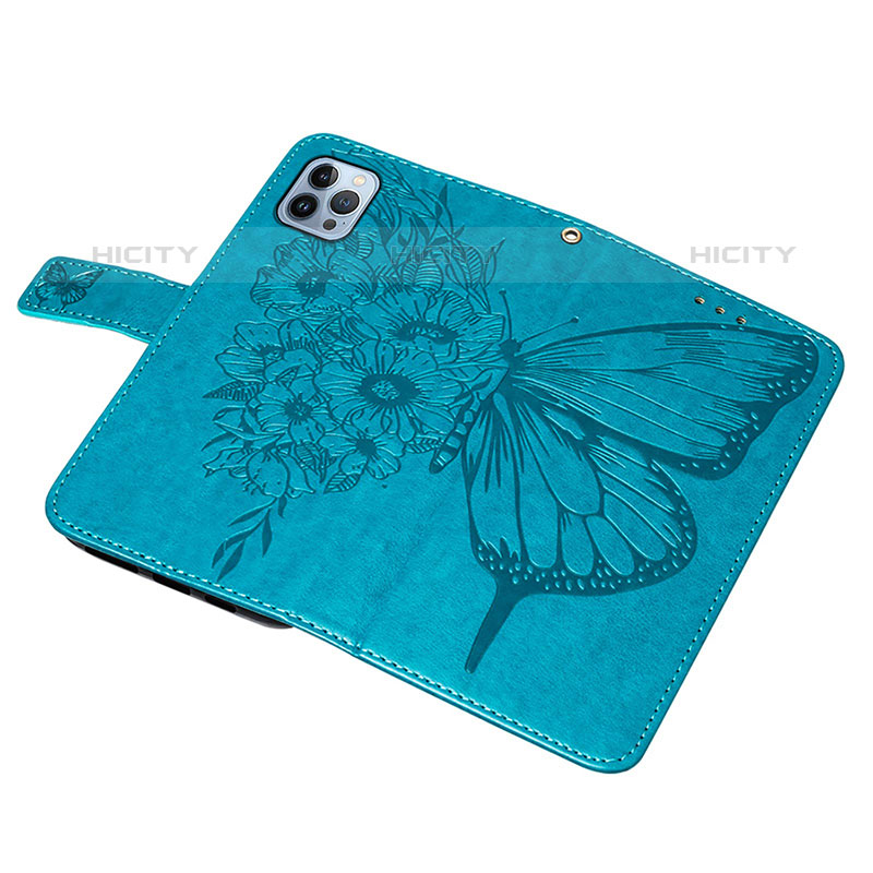 Handytasche Stand Schutzhülle Flip Leder Hülle Schmetterling L10 für Apple iPhone 15 Pro Blau