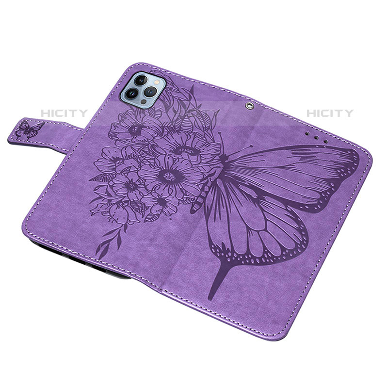 Handytasche Stand Schutzhülle Flip Leder Hülle Schmetterling L10 für Apple iPhone 15 Pro Helles Lila