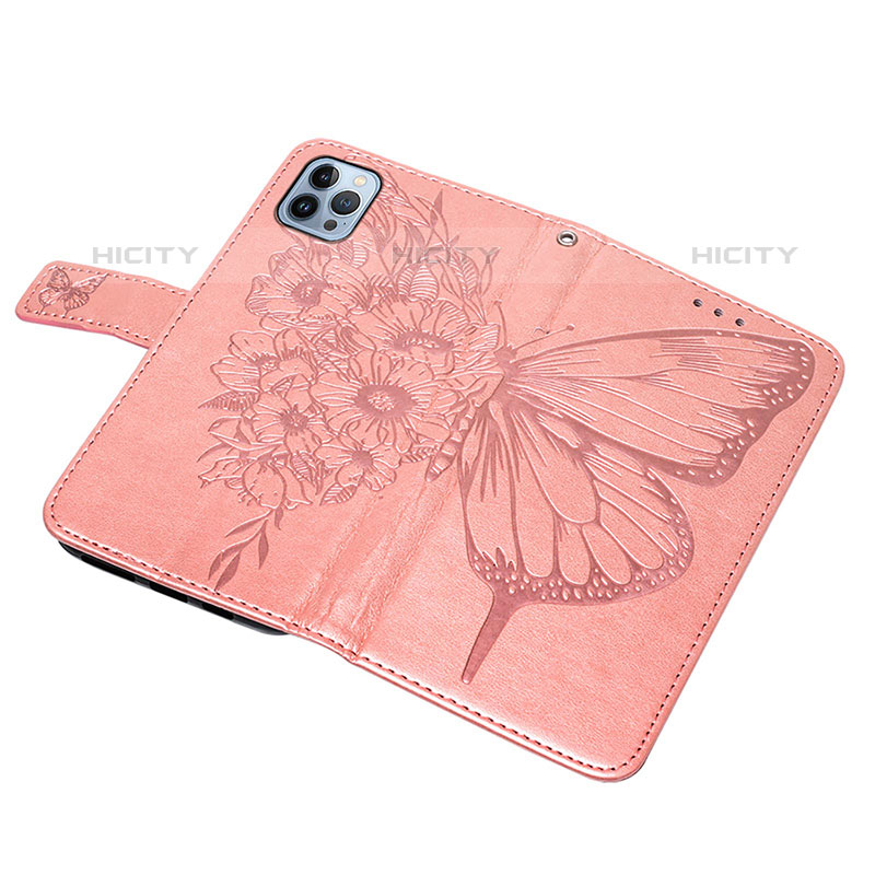 Handytasche Stand Schutzhülle Flip Leder Hülle Schmetterling L10 für Apple iPhone 15 Pro Max Rosegold groß