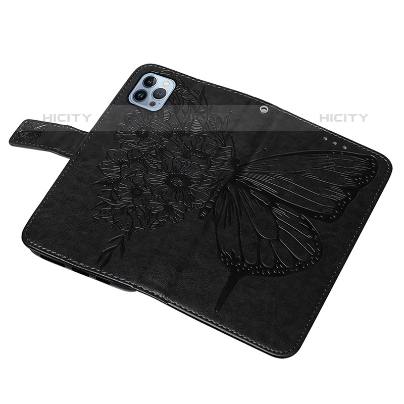 Handytasche Stand Schutzhülle Flip Leder Hülle Schmetterling L10 für Apple iPhone 15 Pro Max Schwarz groß