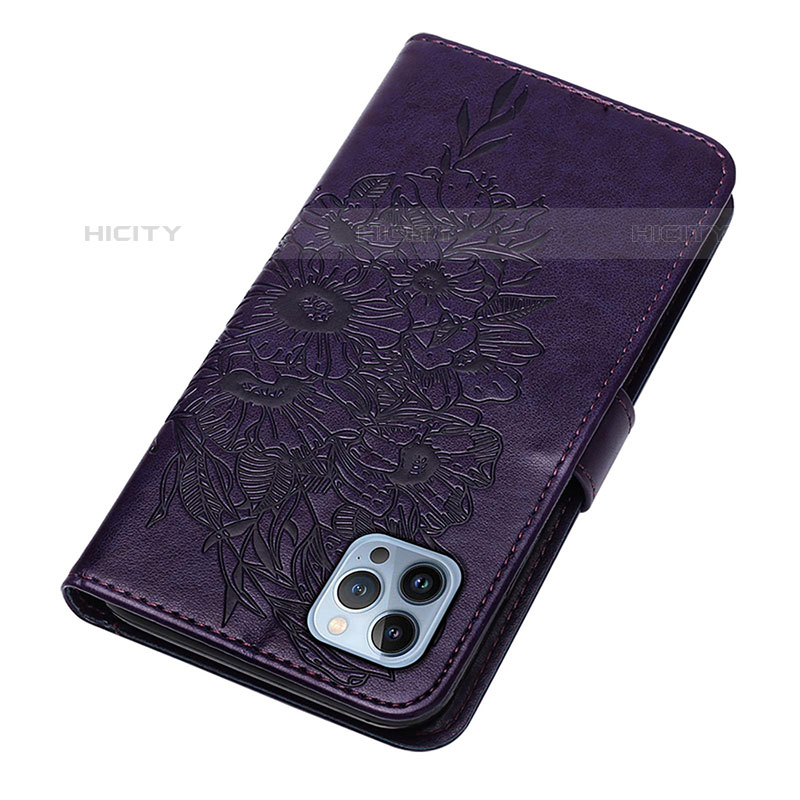 Handytasche Stand Schutzhülle Flip Leder Hülle Schmetterling L10 für Apple iPhone 15 Pro Violett groß